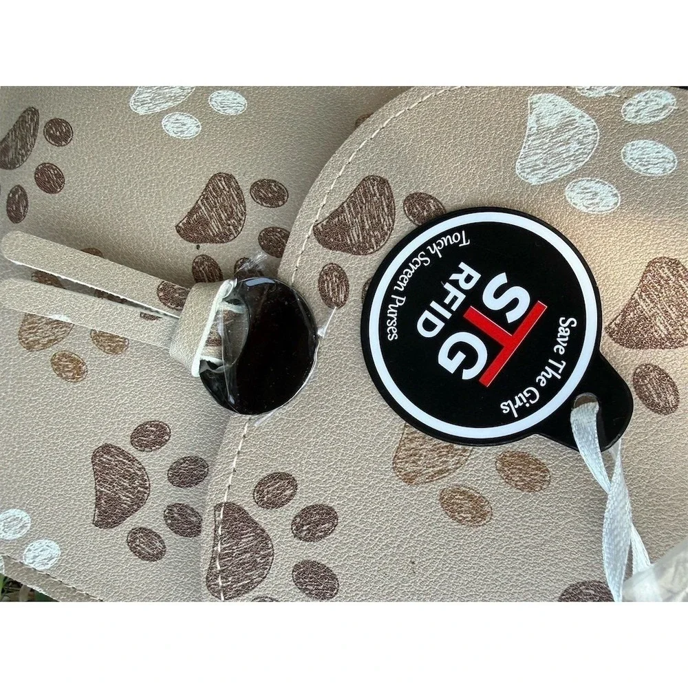 Save The Girls RFID Touch Screen Crossbody Cell Phone Purse Paw Print RFID block